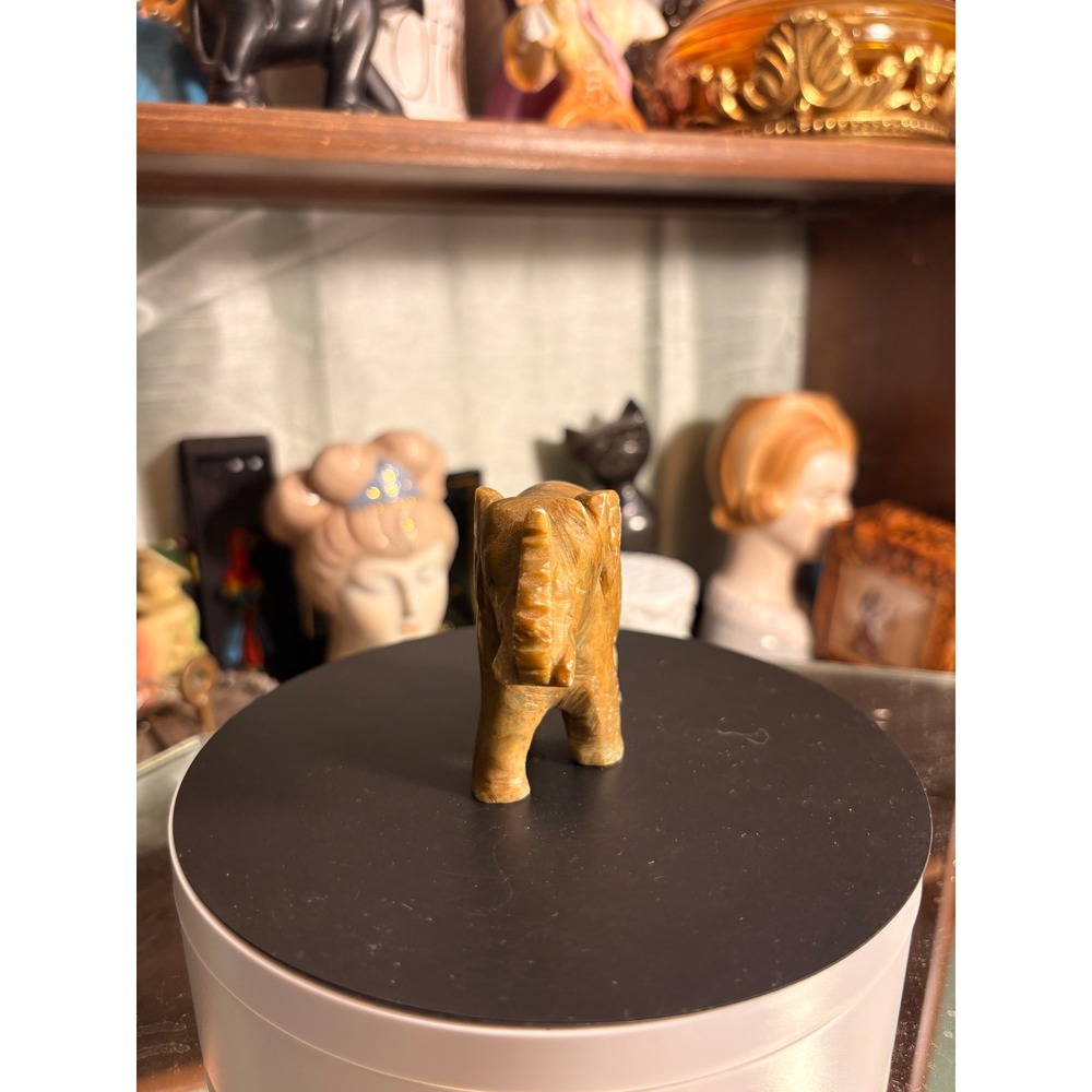 Vintage Hand Carved Stone Elephant Figurine Brown Marble Lucky Trunk Up Decor - Picture 3 of 7